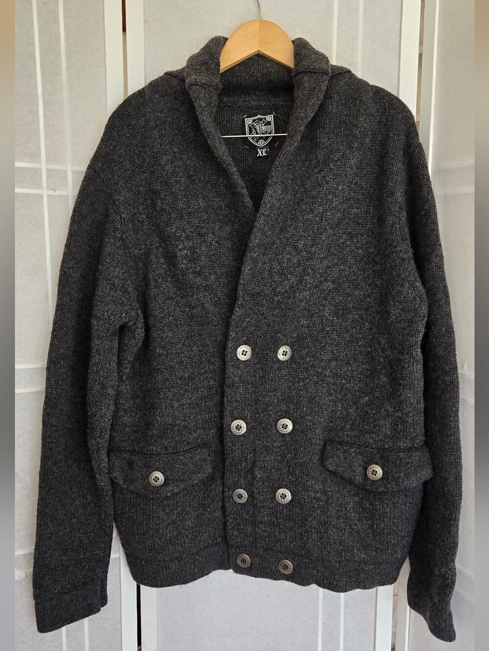 Double-Breasted Shawl Collar Wool Pea Coat in Charcoal